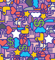 Graffiti style pattern seamless. Duck, heart and fist secret symbols of the era background