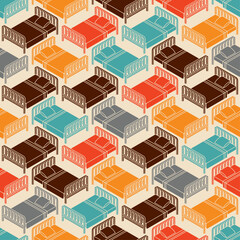 Bed pattern seamless. Bd with blanket and pillow background. texture for fabric