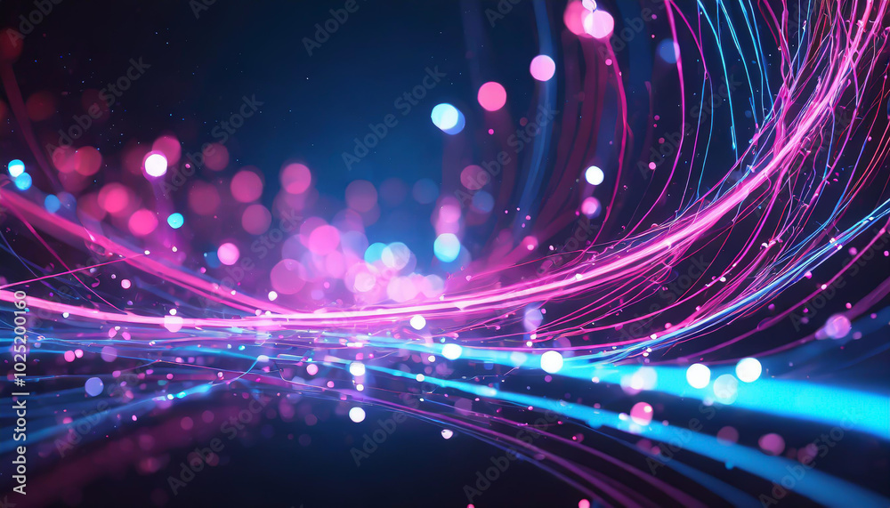 Poster abstract display of colorful light trails and glowing particles creating a dynamic visual effect in 