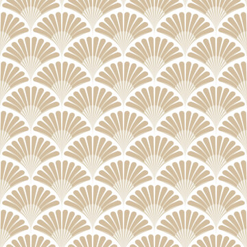Classic Beige Boho Vintage Art Deco Fan Palmette Abstract Geometric Seamless Vector Repeat Pattern