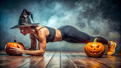 Halloween Fitness a woman plank pose Workout