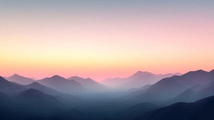 Obraz premium A panoramic view of majestic mountains bathed in a soft blend of pink and blue skies, with the same hues reflected in the tranquil foreground