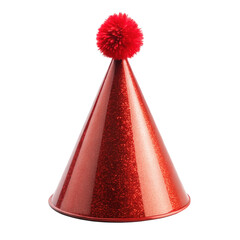 Red party hat isolated on white background, perfect for birthday parties and festive celebrations, adding a bold touch to any joyous event.