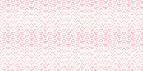 Fototapeta premium Seamless Outline Cake Pattern on White Background, Cute Dessert Icons for Packaging and Fabric Design