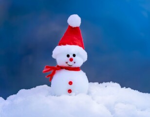 Obraz premium A cheerful snowman wearing a hat and scarf stands on a snowy landscape, surrounded by festive decorations, capturing the essence of winter and the holiday spirit