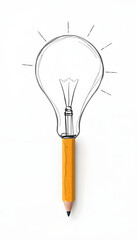 Abstract light bulb pencil sketch on white background with mock up place. Idea and innovate concept isolated with white highlights, png