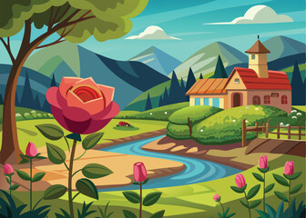 Fototapeta premium natural-environment-in-the-village-spring-season-w.eps