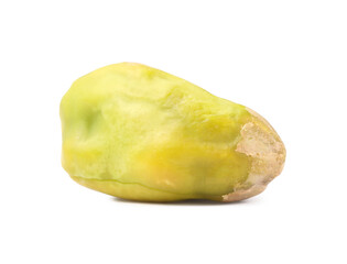One peeled pistachio nut isolated on white