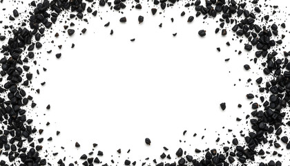Black ground pepper scattered in shape circle, spice flying isolated on white, clipping path isolated with white highlights, png
