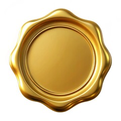 Golden wax seal with wavy edges on white background