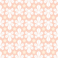 Cute Minimal Retro Pastel Pink Fig Leaves and Stars Seamless Vector Repeat Pattern