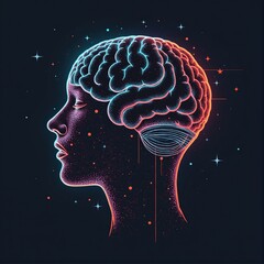 Neon Brain in Human Profile: Futuristic AI Concept