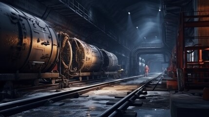 Working on the tunnel. Tunnel construction site in progress. Neural network ai generated art