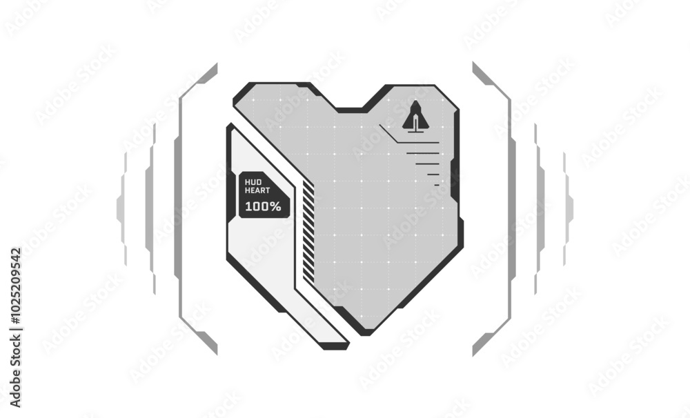 Poster hud digital futuristic style videogame user interface heart shape shield progress logo. hi tech vide