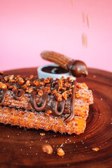 Churros caseiro com açúcar e chocolate, churros gourmet