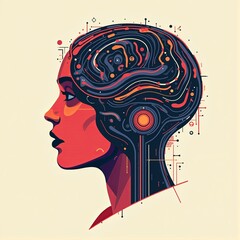 Futuristic Digital Brain Concept in Human Profile