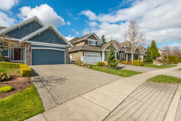Houses in suburb at Spring in the north America. Luxury houses with nice landscape.