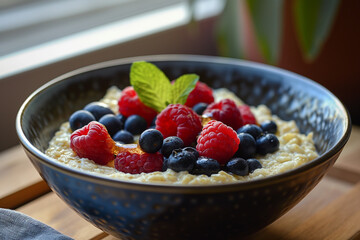 Overnight oats topped with fresh berries