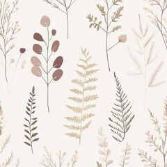 Autumn fall watercolor floral pattern - dried dull flower elements, leaves branches on white background. Wrappers, wallpapers, postcards, greeting cards, wedding invitations. Yellow white silver.