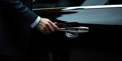 Businessman opening car door to a luxurious black car