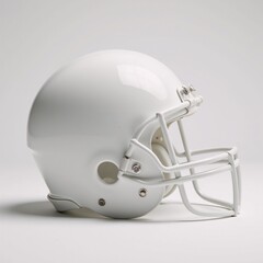 Fototapeta premium White football helmet is shown against a white background to emphasize its role as safety equipment in American Football gear and sports photography