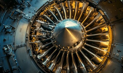 Fototapeta premium Aircraft engine. Internal components of the aircraft engine