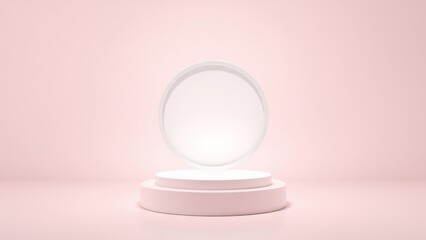 Podium for product presentation on soft light colour background.