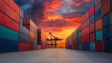 Fototapeta premium Shipping Containers at Sunset.