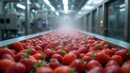 Automated sorting and packaging of fresh strawberries in a gleaming fruit processing facility