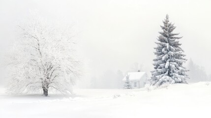 Serene Winter Scene with Snowy Landscape and Trees
