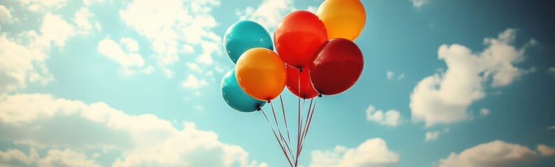 Many balloons that are flying in the sky together