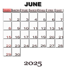 June 2025 calendar