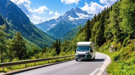 Modern Delivery Van on Scenic Mountain Road