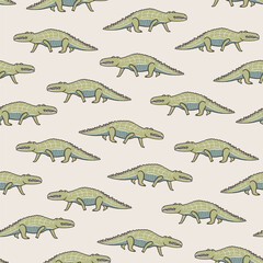 Seamless pattern with crocodiles. Cute vector background.