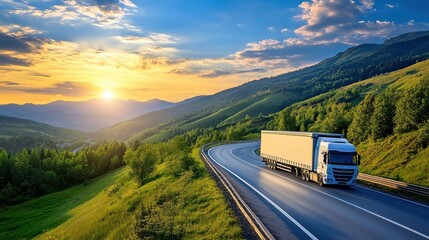 Modern Freight Truck on Scenic Country Road