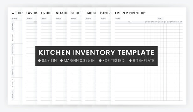 Kitchen Inventory Template | Food and Fridge Inventory Tracker Printable | Inventory Management System Design | Pantry inventory Template