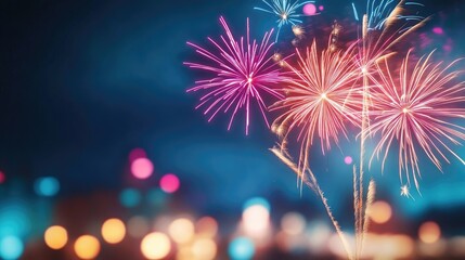 Colorful Fireworks Bursting in Night Sky