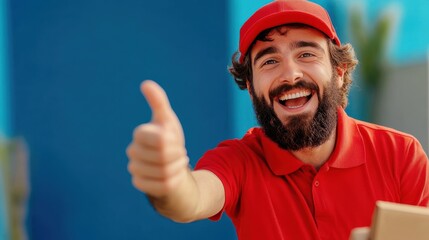 Naklejka premium Friendly Courier Waving with a Smile