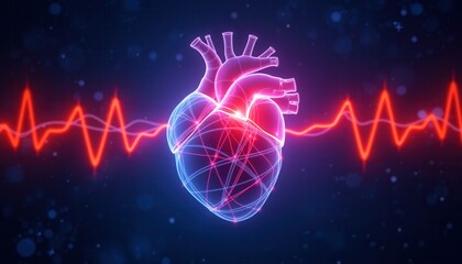 Abstract Digital Heart in Starry Space with Pulsating Lines of Light