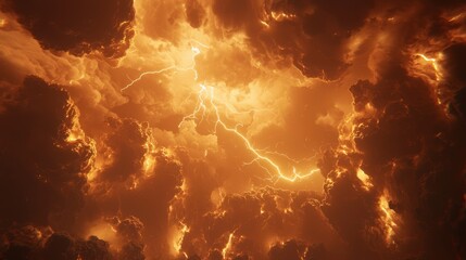 Nightmare Realm - Surreal 3D Illustration of Hellish Landscape with Storm Clouds and Lightning Strikes