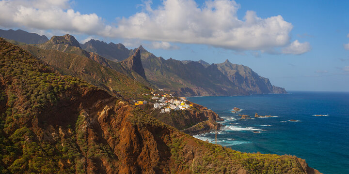 Beautiful view of the Atlantic ocean and anaga mountains on Tenerife island, Spain