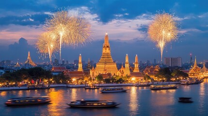 Fototapeta premium Spectacular Fireworks Over Bangkok Skyline at Night