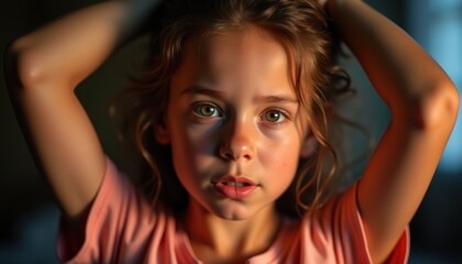 Fototapeta premium Adorable girl's emotional face on a color background. A cute lifestyle wallpaper.