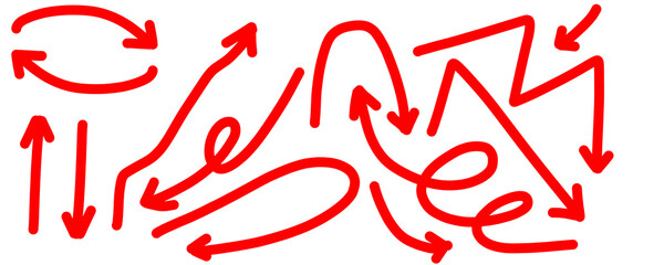 Collection of hand-drawn red arrows pointing in various directions, ideal for enhancing your projects