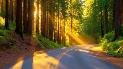 Obraz premium Sunlight Filtering Through Forest Trees