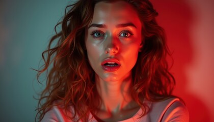 Beautiful girl's emotional face on a plain background. An amazing depiction of innocence and elegance.