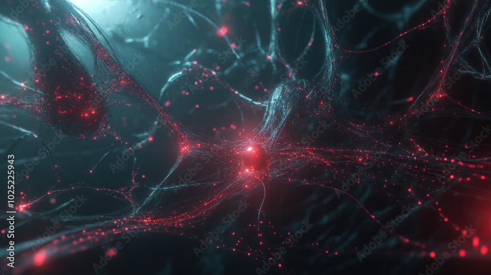 Poster abstract network of interconnected lines and red glowing points