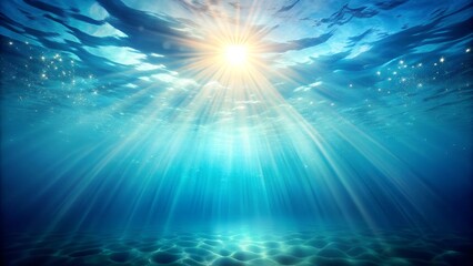 Fototapeta premium Sunlight breaking through ocean surface to illuminate deep sea.