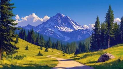 Serene Path Through Pine Forest Landscape