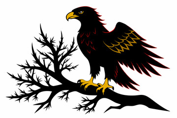 Eagle with a tree branch silhouette vector illustration design on a white background